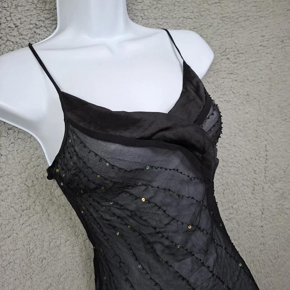 Vintage 90s Y2K S Silk Beads sequin Asymmetrical Ruffle Camisole Fairy
